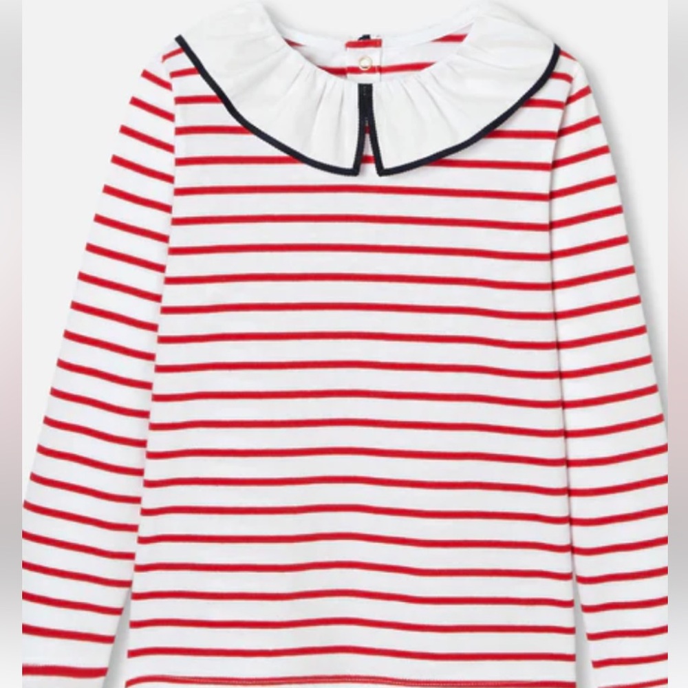 Jacadi Red and White Striped Girls Long Sleeve Shirt - Picture 4 of 4